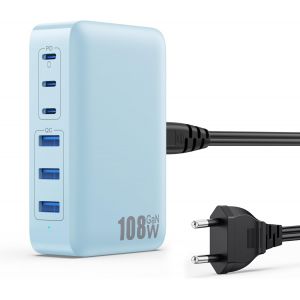 JGD-108W Chargeur USB C Multiple, 6 Ports GaN III Tech Chargeur Rapide Prise Station de Charge avec 3 PD & 3 QC Multiprise USB Station pour iPhone 16/15 Huawei Sumsung Switch etc - Neuf