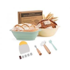 Moules De Cuisson En Silicone Pour Pain - Lot De 2 Paniers De Lev&eacute;e Pliables Avec Fouet Danois Lame Et Grattoir - Pousse Et Four - Neuf