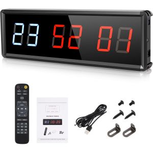 Ulteronixshop-Timer Sport Minuteur Fitness Mural Avec T&eacute;l&eacute;commande Pour Boxe Horloge Tabata Emom Mma Gym Outdoor Ext&eacute;rieur Int&eacute;rieur (Bleu/Rouge, 30.7x8.5cm) - Neuf