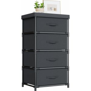 Ulteronixshop-Commode Chambre en Tissu, Cadre en M&eacute;tal, Meuble 4 Tiroirs Rangement pour Chambre &agrave; Coucher, Salon, Couloir et Entree - Noir - Neuf