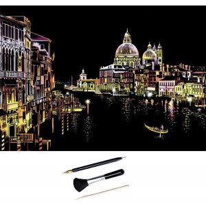 KALANKA-images à gratter 405 x 285mm A3 landmark mural scratch art papier à gratter coloré pour enfants avec ensemble d`outils (Venezia) - Neuf