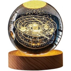Boule de Cristal D'soleil 3D Boule en Verre Luminescente LED Projection Veilleuse Boule de Cristal USB Avec Base en Bois,Touch Sensor Light Cadeaux pour Enfants pour Noël,Anniversaire.[E129] - Neuf