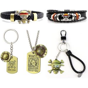 Trahoo-5 Pièces Anime Forfaits Combinés 1 Collier 2 Bracelets 2 Porte-Clés Dessin Animé Crâne Collier Et Bracelet Unisexe Petits Accessoires Cadeaux Pour Fans D'anime - Neuf