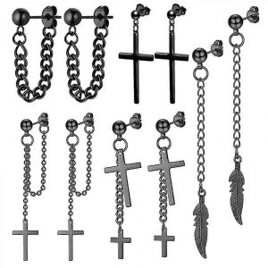 5 Paires De Boucles D'oreilles Crois&eacute;es - Ensemble De Boucles D'oreilles Cr&eacute;oles De Piercing Longue Cha&icirc;ne En Acier Inoxydable Pour Hommes Et Femmes - Neuf