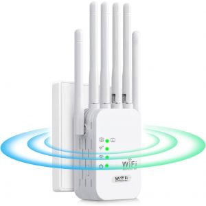 WiFi Repeater, WiFi Extender, WiFi Amplifier 1200Mbps Dual Band 5GHz/2.4GHz, WiFi Repeater 6 Antennas, 2 LAN Ports, WiFi Extender Compatible with All Internet Boxes, Easy Setup - Neuf
