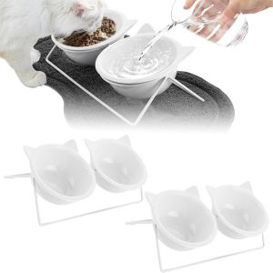 Cmws-Lot De 4 Gamelles Pour Chat En C&eacute;ramique - 300 Ml - Sur&eacute;lev&eacute;es Avec Support De Gamelle - Gamelles Sur&eacute;lev&eacute;es Pour Chat - Gamelles Pour Chat Avec 2 Supports En M&eacute;tal - R&eacute;hausseur De Gamelle Pour - Neuf