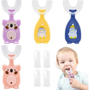 Tianyi-4 Pcs Brosse A Dent Enfant En Forme De U, Brosse A Dent Bebe En Silicone Nettoyage Oral À 360° Avec 4 Pcs Brosse À Dents Doigt Pour Garçons Et Filles De 2 À 6 Ans - Neuf