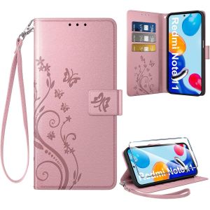 KAL-Coque Pour Xiaomi Redmi Note 11/Note 11S 4G + 1 Verre Tremp&eacute;, Retro Design Housse Premium En Cuir Pu Pochette De Portefeuille Pour Porte Cartes Fonction Stand Flip Etui, Gold - Neuf