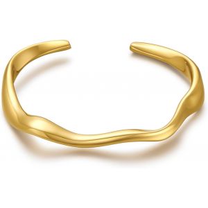Eryi-Bracelet Femme Or Jonc Design Ondulé Hypoallergénique Antidécoloration Ajustable Bijou Minimaliste Fait Main Statement Chic Cadeau Anniversaire Noël - Neuf