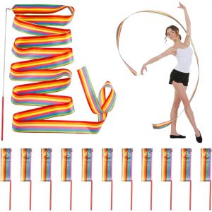 12 Pièces Rubans De Danse,2m Ruban De Gymnastique,Ruban Danse,Fitness Rubans De Gymnastique Rythmiques,Convient Aux Écoles,Aux Familles,Aux Représentations Théâtrales,Au Cirque (Couleur) - Neuf