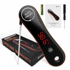Thermometre Viande Numerique Lecture Instantanee 0.5s, Affichage Retro-eclaire Rotation Auto, IP67 Etanche et Calibration pour Cuisson, Grillage, BBQ, Liquide, Fumeur, Boeuf - Neuf
