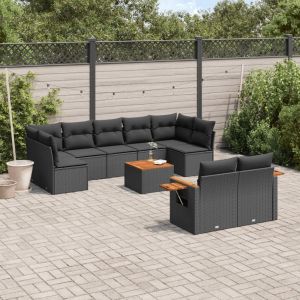 Prolenta Premium - Salon De Jardin 10 Pcs Avec Coussins Noir R&eacute;sine Tress&eacute;e - Neuf