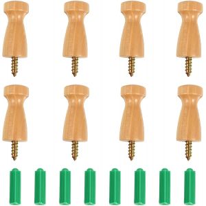 Pat&egrave;re Bois, 8 Pi&egrave;ces Patere Bois, Wooden Hook avec Vis, Patere Murale Bois Vintage, avec Tube D'expansion 8 Pi&egrave;ces pour Suspendre Des V&ecirc;tements, Des Chapeaux et Des Serviettes - Neuf