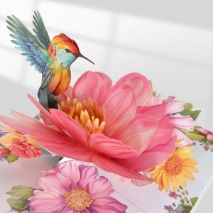 CHECARZHN--NO1-3D Romantique Carte Anniversaire,Colibris Et Fleurs Carte Pop Up Avec Stylo Tulipe Changement Couleur,Colibri Hibiscus Carte Anniversaire Avec Enveloppe,Pour Mère Épouse Petite Amie,An - Neuf