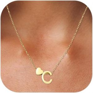 Kal-Collier Coeur Avec Lettre Collier Prenom Personnalisé Chaîne Coeur Avec Initiales A-Z Nom Collier 316l Acier Inoxydable Collier Lettre Pendentif Cadeaux Bijoux Pour Femmes Filles 45+5cm - Neuf