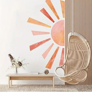 Grand Stickers Muraux Enfants Soleil Orange/Jaune (93x53 Cm) I Autocollant Mural Chambre Bébé Fille I Déco Murale Bohème Chambre Enfant Fille Garçon Meuble Crèche Xxl - Neuf