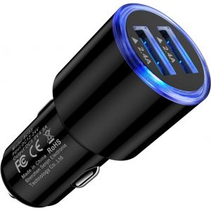 JGD-Adaptateur chargeur de voiture, chargeur USB double port 4,8 A, chargeur de voiture rapide avec LED bleue pour iPhone 15/14/13, Samsung Galaxy S24/S23/S22, iPad Pro/Air, Navigateurs, enregistreur - Neuf