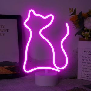 Cauc-Panneau N&eacute;on En Forme De Chat, Alimentation Usb Ou 3 Piles Aa, Lumi&egrave;res Led, D&eacute;coration De Table, D&eacute;coration Murale De Chambre De Fille, Cadeau D'anniversaire D'enfant, Fournitures De F&ecirc;te De Ma - Neuf