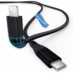 TRAHOO-iPhone Charge Rapide C&acirc;ble [Apple MFi Certifi&eacute;] 2 Pack USB C vers Lightning 2M NylonTress&eacute; Compatible aveciPhone 13 /13 Mini/12 / 12 Pro 11 X XS XR 8, iPad Silver - Neuf