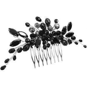 Kal-Peigne À Cheveux De Mariée En Cristal Noir Avec Strass Accessoires De Cheveux Décoratifs Pour Mariages Peigne Latéral Élégant Pour Femmes Convient Pour Différentes Coiffures Et Occasions - Neuf