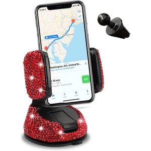 Kalanka-Bling Bling Support Telephone Voiture, Glitter Diamant Support De Téléphone Portable À Ventouse Pour Voitures, Support De Téléphone Universel Réglable À En Cristal Pour Voiture(Rouge) - Neuf