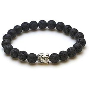 Bracelet Bouddha Avec De V&eacute;ritables Perles En Pierre Naturelle Ou En Pierre De Lave De 8mm - Bracelet En Pierre Naturelle Avec Certificat D'authenticit&eacute; - Neuf