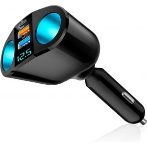 LORANKA-Double Prise Allume Cigare 12V R&eacute;partiteur Chargeur Voiture USB Adaptateur Allume-Cigare 2 Prises 120W QC3.0/PD Charge Rapide avec Voltm&egrave;tre LED pour T&eacute;l&eacute;phone GPS Tablette Cam&eacute;ra Dash - Neuf