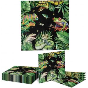 Eryi-20 Pièces Assiettes Et Serviettes Reptiles Serpent Fête Lézard Anniversaire Accessoires De Fête Papier Jetable Jungle Crocodile Animaux Sauvages Décoration De Table Cadeaux - Neuf