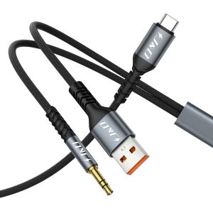 BHHBB-Câble USB c vers 3,5 mm pour Voiture, Câble Jack Audio 3,5 mm 2 en 1 pour Voiture avec Cordon de Charge, Compatible avec de Nombreux Téléphones Mobiles, Gris, 1.2 m - Neuf