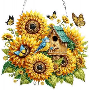 Oayew-5d Tournesols Diamant Peinture Pendentif,Fleurs Diamond Painting Ornements Kits Special Shaped Diamond Painting Pendentif Diy Peinture Diamant Pendentif Avec Cha&icirc;ne D&eacute;coration Pour Fen&ecirc;tre - Neuf