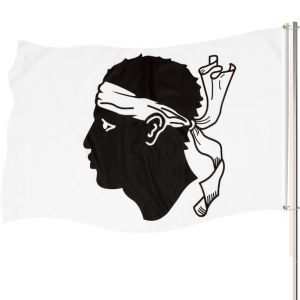 MEVRONISSHOP-150x90cm Drapeau de la Corse avec 2 Boutons en Laiton T&ecirc;te de Maure Pavillon Nautique Province Corse Sp&eacute;cial Pour Festivit&eacute;s Ext&eacute;rieures et Int&eacute;rieures Convient &agrave; Toutes Les Occasions - Neuf