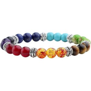 Ventes Promotionnelles 7 Chakra Cristaux Pierres Pr&eacute;cieuses Perles De Gu&eacute;rison Bracelet Femmes Pierre Naturelle Yoga Reiki &Eacute;quilibrage Mala M&eacute;ditation Perl&eacute; Porte-Bonheur Stret - Neuf