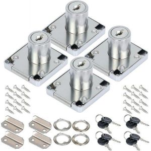 Lot de 4 serrures à came en alliage de zinc de 22 mm pour armoires et tiroirs ¿ Serrures de sécurité durables avec clés et matériel de montage - Neuf