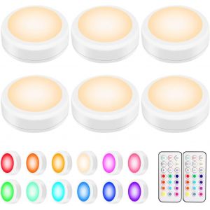 Yemaesre-Aa-1062 Lot De 6 Palets Lumineux Led Sans Fil Avec Télécommande Et Minuteur, Fonctionne Avec 3 Piles Aa, Lumières À Changement De Couleur, À Coller N'importe Où Pour Placard De Cuisine - Neuf