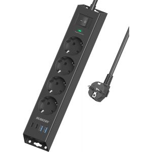 Multiprise 4 prises avec USB C, 8 en 1, montage mural avec interrupteur et c&acirc;ble de 2 m, multiprise avec parasurtenseur pour bureau, cuisine (blanc) - Neuf