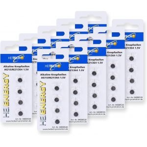 Heitech 40 Packs De Piles Boutons Alcalines Ag1 1,5V - Lr60 - L621 - Lr621 - Sr60 - Sr621 - Sr621Sw - 164-364 - Piles Boutons &Eacute;tanches, Avec Une Longue Dur&eacute;e De Vie[Z551] - Neuf