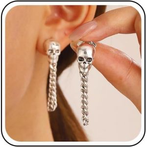 Senior-Boucles D'oreilles T&ecirc;te De Mort Gothique Boucles D'oreilles T&ecirc;te De Mort En Cha&icirc;ne Boucles D'oreilles Pendantes Cha&icirc;ne Or Boucles D'oreilles Houppe Boucles D'oreilles T&ecirc;te De Mort Punk[L1325] - Neuf