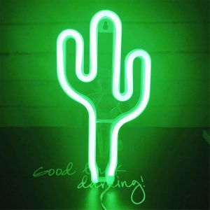 Lampe Néon Led Cactus, Panneau Lumineux Vert, Alimenté Par Usb Ou Par Batterie, Lampe Murale Néon Cactus Pour Chambre D'enfant, Fête De Noël, Bar - Neuf