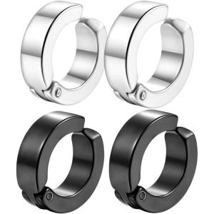 Kal-2 Paires Non-Piercing Boucles D'oreille Clip D'oreille Faux Anneaux D'oreille Pour Hommes Et Femmes,Fausse Boucle D'oreille Homme, Boucle D'oreille Homme,En Acier Inoxydable, 2 Couleurs - Neuf