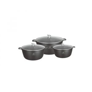Set 3 Faitout Rev&ecirc;tement Pierre Royal Swiss &iquest; 36 / 40 / 44 Cm &iquest; Batterie De Cuisine Robuste - Neuf