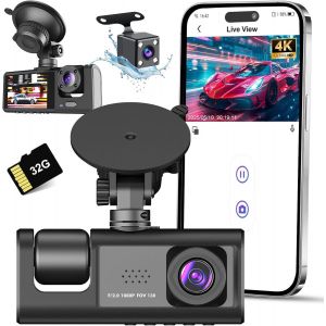 JGD-Dashcam Voiture Avant Arri&egrave;re, Wi-FI Cam&eacute;ra Embarqu&eacute;e avec Carte SD 32G, Camera Voiture &agrave; 3 canaux Grand Angle 170&deg;, Vision Nocturne,WDR,G-Capteur,Mode Stationnement 24H,Enregistrement en Boucle - Neuf