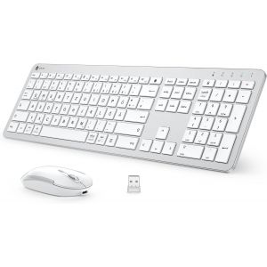 Ensemble Clavier Et Souris Sans Fil Rechargeables Qwertz Allemand, Clavier Sans Fil 2,4 Ghz Avec Souris Pour Pc/Ordinateur Portable/Smart Tv, Blanc - Neuf