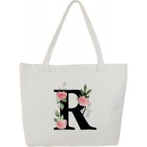 Sjzg-Tote Bag Personnalis&eacute;, 100% Toile De Coton, Sac Tissus Avec Pr&eacute;nom, Imprim&eacute; De A &Agrave; Z, Doubl&eacute;, Cadeau Personnalis&eacute; Maitresse - Neuf