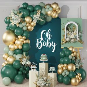 SJZG-Kit Arche Ballon Vert Fonc&eacute; Dor&eacute;,119Pcs Kit Arche Guirlande Ballon Anniversaire Vert Fonc&eacute; Or Avec Ballon Vert Sauge, D&eacute;coration Anniversaire Jungle Gar&ccedil;on Vert Safari Pour Baby Shower Mariage B - Neuf