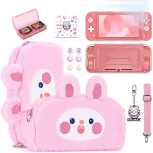 Kal-Étui Switch Lite,Pack D`Accessoires 14 En 1 Pour Switch Lite Avec Étui De Transport Mignon,Protecteur D`Écran Switch Lite,Étui De Jeu Switch,Bouchons Pour Les Pouces Switch (Lapin Rose) - Neuf