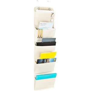Tableau de Poche Rangement Dossier Organisateur en Tissu Fichiers Suspendus Format Lettre 5 Pochettes avec étiquette Support pour Bureau Maison Magazine - Neuf