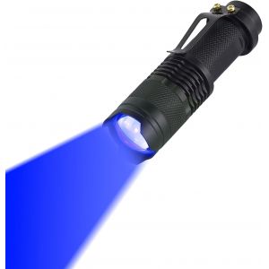 Sjzg-Linterna Mini Linterna Led De Luz Azul, Con 3 Modos De Luz Azul, Se Puede Ampliar A Trav&eacute;s De La Linterna Led De Luz Azul Del Clip Para Visi&oacute;n Nocturna, Pesca, Caza (1, Blue) - Neuf