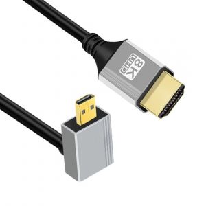 KALANKA-C&acirc;ble HDMI 2.1, HDMI m&acirc;le vers micro HDMI m&acirc;le &agrave; 90 degr&eacute;s coud&eacute; vers le bas 8K @ 60 Hz 4K @ 120 Hz 48 Gbps ultra haut d&eacute;bit plaqu&eacute; or 0,5 m pour TV, moniteur, ordinateur - Neuf