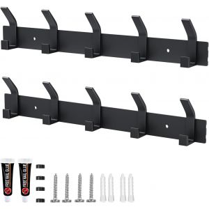 2 Pi&egrave;ces Porte Manteau Mural,Patere Murale Porte Manteau avec 5 Crochets,Aluminium Patere Salle de Bain Sans Per&ccedil;age Crochet Porte Manteau Mural Pour Cuisine, Salle de Bain et Chambre - Neuf