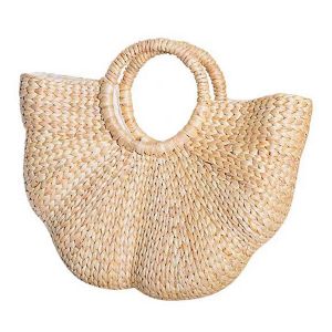 Sac cabas en paille tressee a la main pour femme, sac a main d'ete en rotin et paille, sac de plage, sac cabas en forme de lune, pochette en rotin. - Neuf